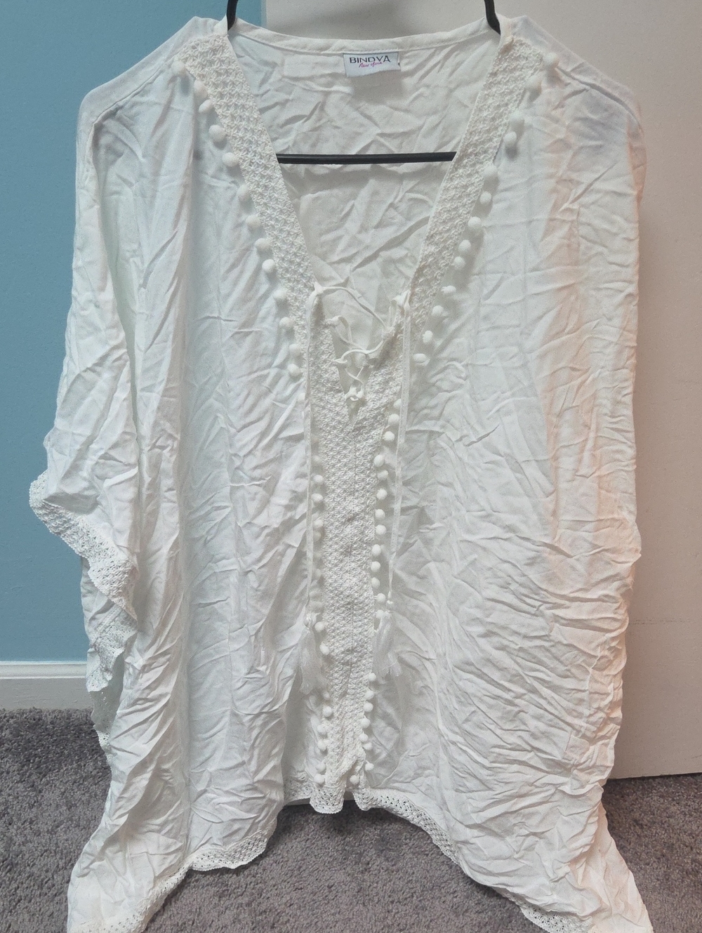 Bindya White Lace-Trim V-Neck Women's Cover Up